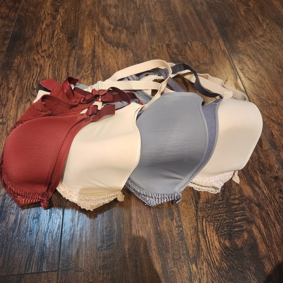 Lot4 Wacoal 853117 Full Figure Contour Bra Burgundy Grey Beige Lace Trim US 38DD